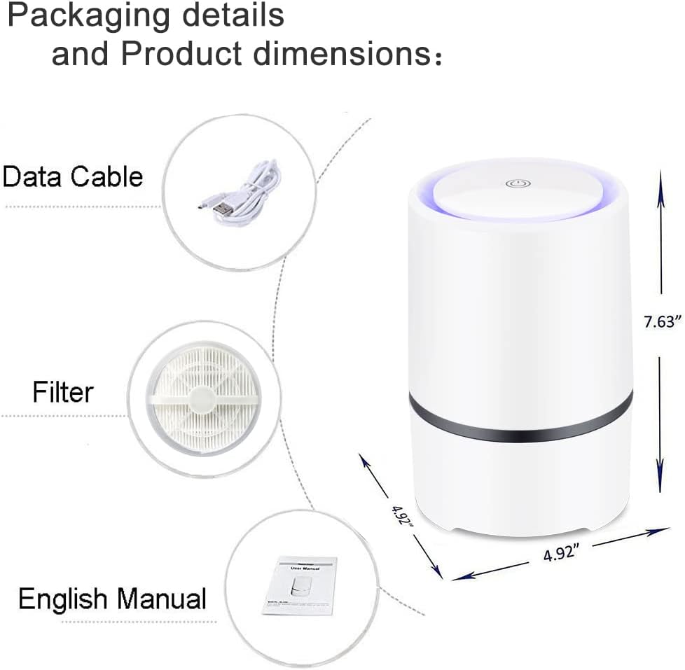 MELEDEN Air Purifier for Home with True HEPA Filters,Low Noise Portable Air Purifiers with Night Light,Desktop USB Air Cleaner