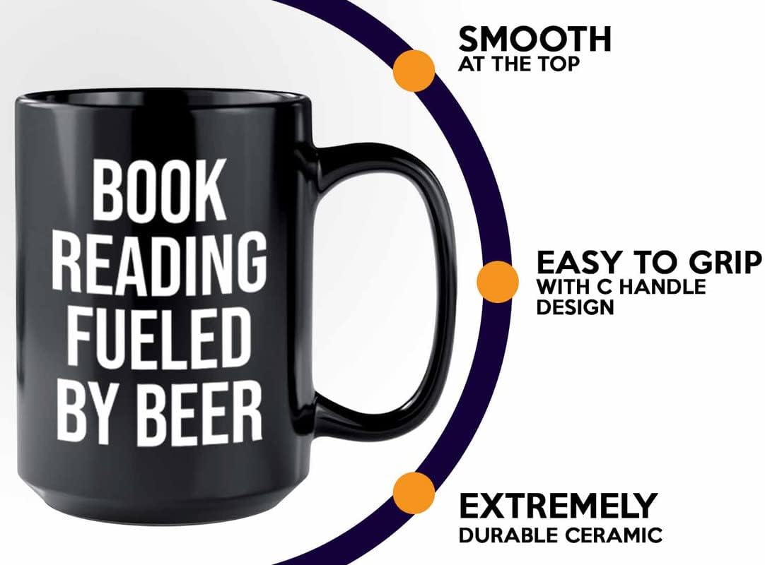 Hobby Beer Lover Coffee Mug 15oz Black - book reading fueled by beer - Mountain Biking, Bike Riding, Bicycling Lover, Cycling Bike Enthusiast, Road Bike