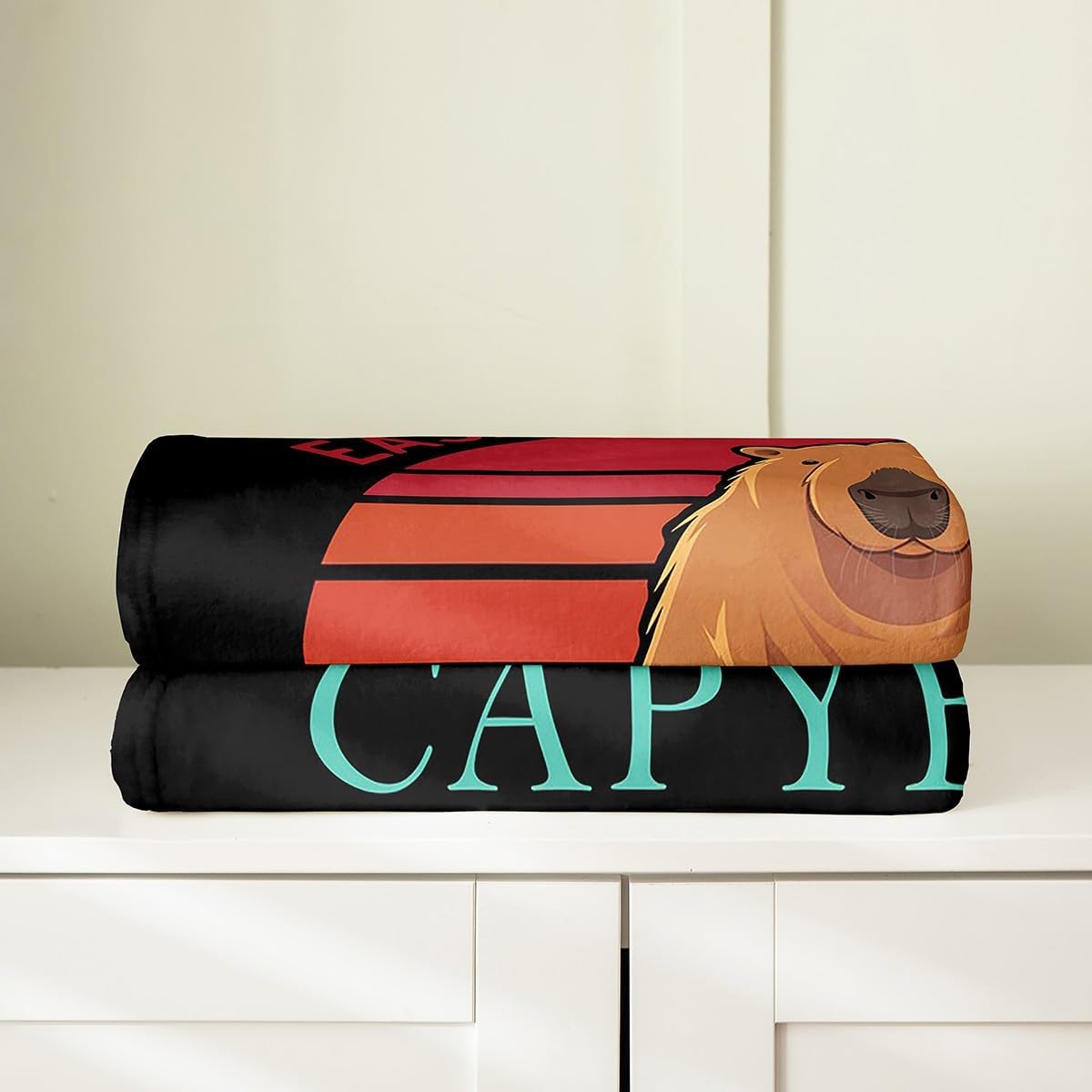 Capybaras Throw Blanket Twin Size, Funny Rainbow Capybara Bed Blanket for Home Bed Sofa Crib, Woodland Hunting Theme Fleece Blanket, Cute Rodent Animals Soft Cozy Flannel Blanket, Black