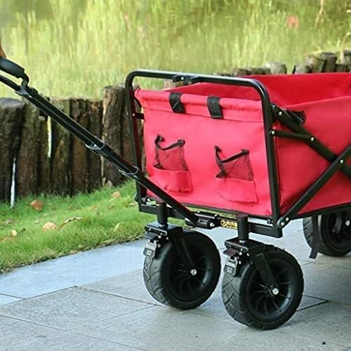 Portable Camping Cart,Outdoor Foldiutility Wagon Outdoor Utility Wagon, Picnic Campicart with Storage Basket, Adjustable Handle, Load-Bea100Kg/220Lbs/Black