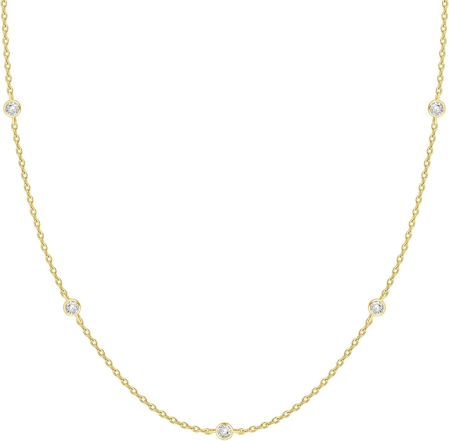 PAVOI 14K Gold Plated Station Necklace - Simulated Diamond Layering Necklaces - Womens CZ Chain