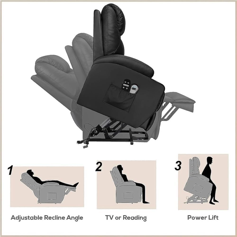PU Leather Power Lift Recliner Chair for Seniors with Massage, Ergonomic Lounge Seat, Cup Holders, Side Storage Pocket, Comfortable Single Reclining Sofa for Home Theater