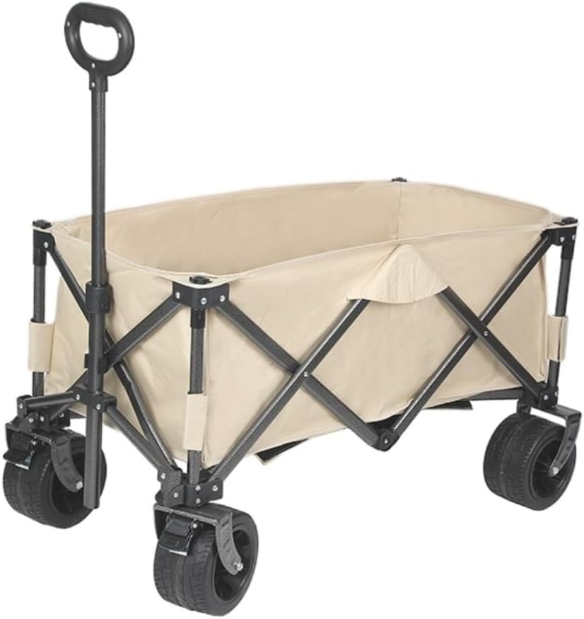 Portable Camping Cart,Outdoor Portable Beach Trolley Cart for Camping and Grocery Shopping Foldable Camper Van Gather Type Small Pull Cart (White)
