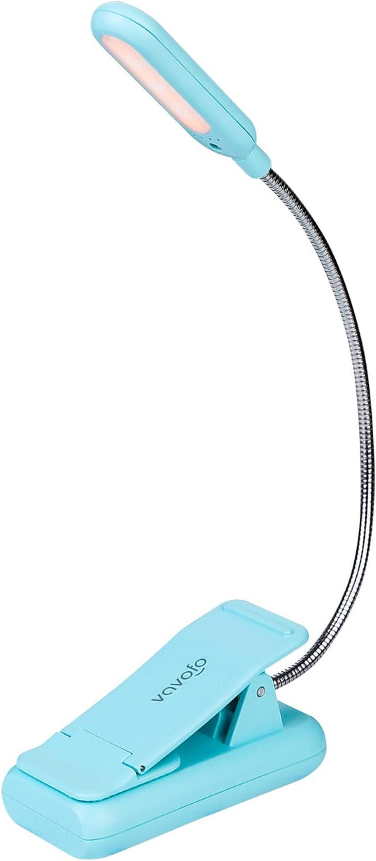 VAVOFO Rechargeable Book Light, Blue Light Blocking, Amber 1600K Clip On Reading Light, Eye Care 7 LEDs Kids Book Light for Reading in Bed with Power Indicator for Bookworms (Mint Blue)