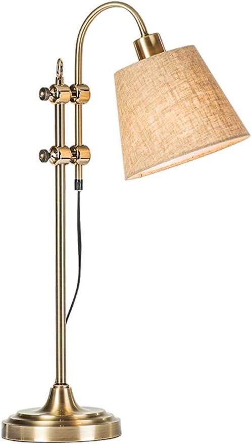 Bedside Table Lamp American Table Lamp Metal Base Linen Lampshade Bedroom Bedside Table Lamp Living Room Study Reading Lamp Adjustable Height from 17.7" to 24.8" Farmhouse Desk Lamps (Color : White L