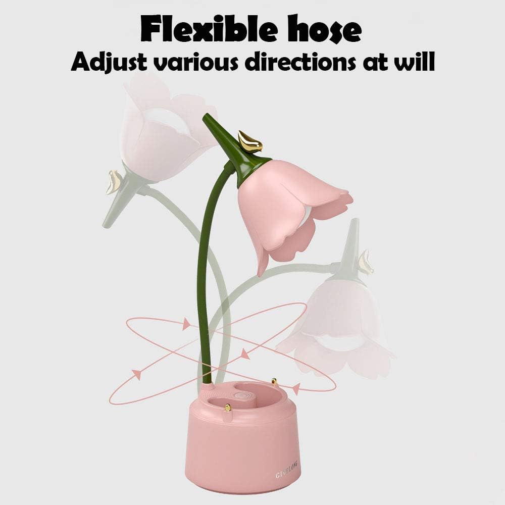 Pink Cute Desk Lamp for Kid, Rechargeable LED Lamp with USB Charging Port, Flexible Gooseneck, 3 Color Modes & Stepless Dimming, Table Lamp for College Dorm Bedroom Reading