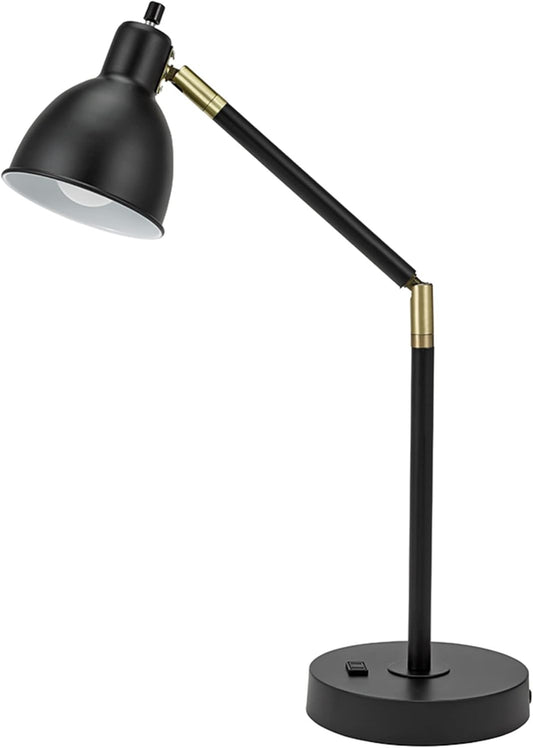 Catalina Lighting 20092-001 Modern Adjustable Desk Light with Power Outlet, Classic Table Lamp for Office, Dorm, or Bedroom, Reading Light Nightstand Lamp, Bulb NOT Included, 20.75", Black