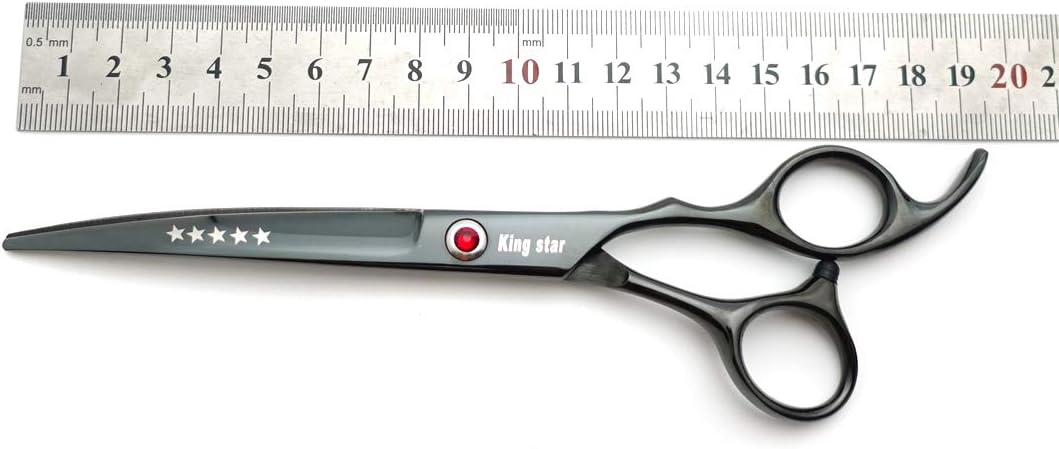 7.0in Titanium Professional dog Grooming Scissors set,Straight & Thinning & Curved scissors 4pcs set for Dog grooming (Bright black)