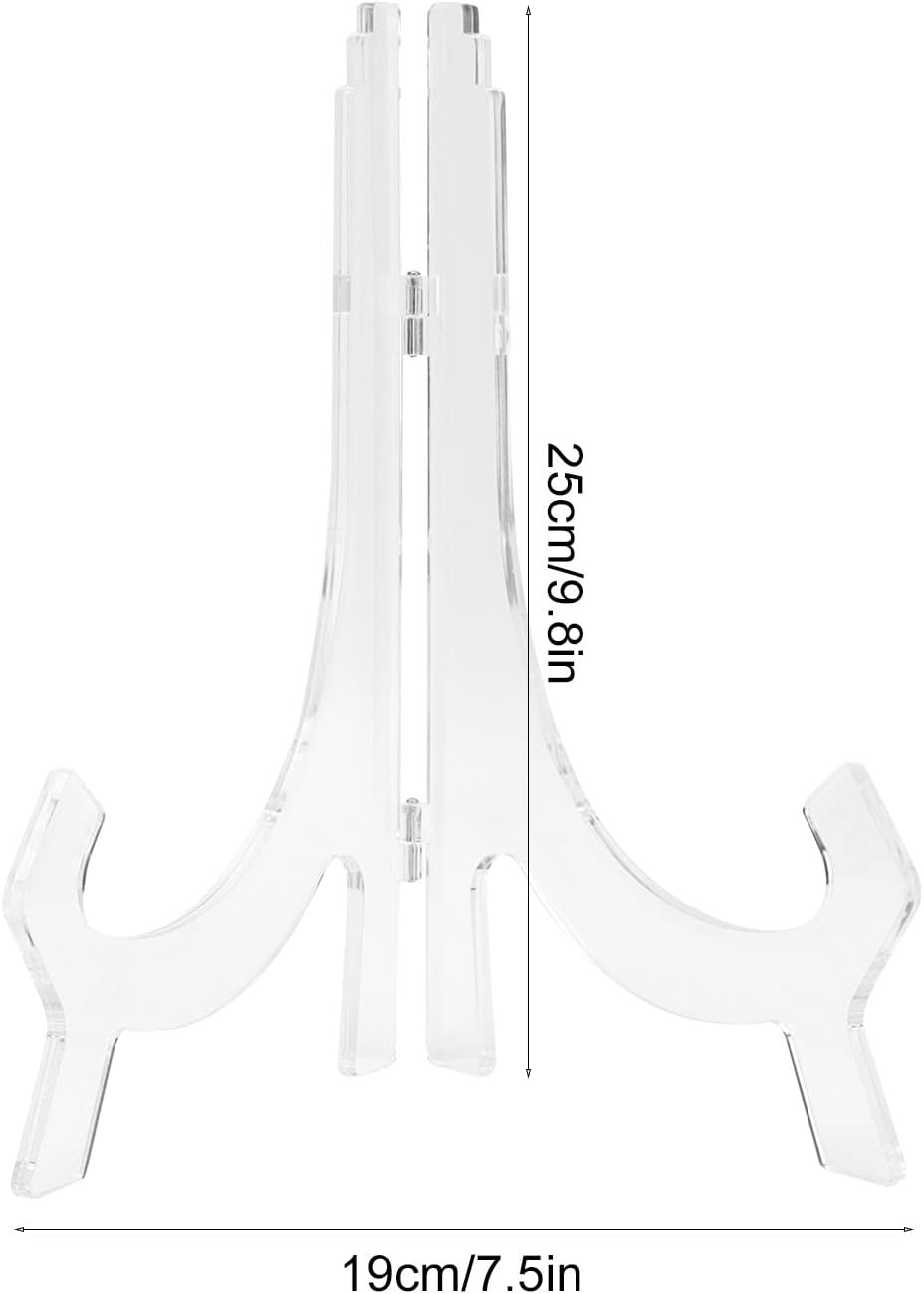 Clear Acrylic Display Stand, Round Clock Stand Acrylic Easel Stand for Picture Decorative Plate Book Photo Easel Flat Plates