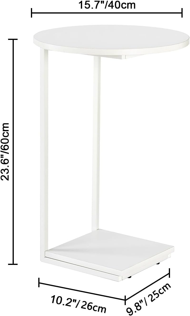 HDANI C Table End Table,Couch Table That Slide Under,Sofa Side Table in Living Room,White