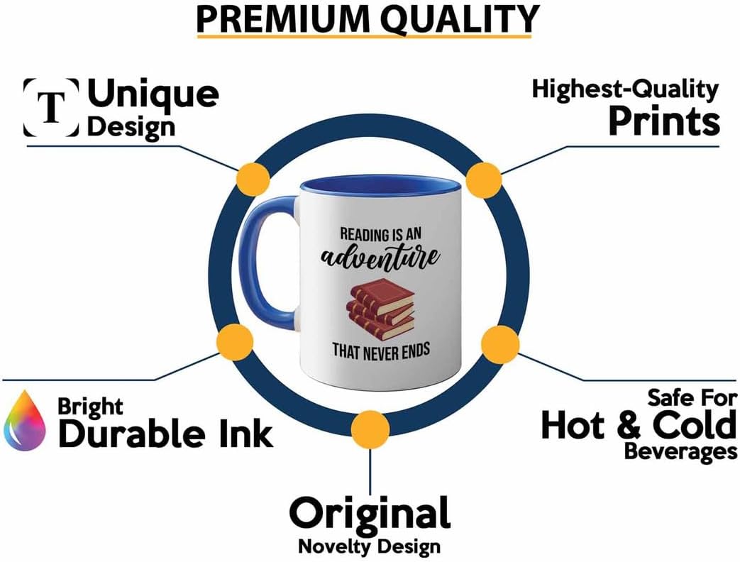 Bookish 2Tone Mug 11oz Blue -Reading is an adventure - Novel enthusiast Book Club Librarian Book Lover Writer Reader Bibliophile