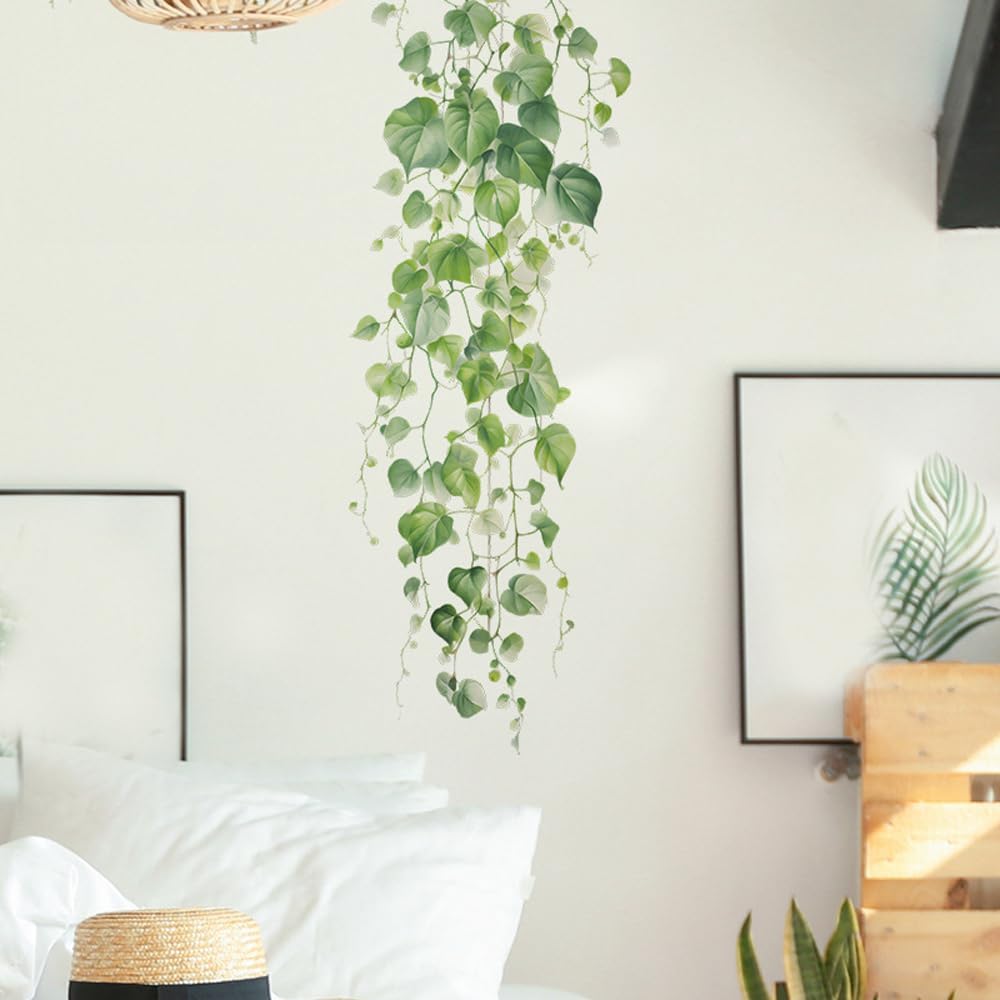 Green Plant Vine Wall Sticker - Evergreen Ivy Leaves for Bedroom & Living Room - 22x28.7 Inch