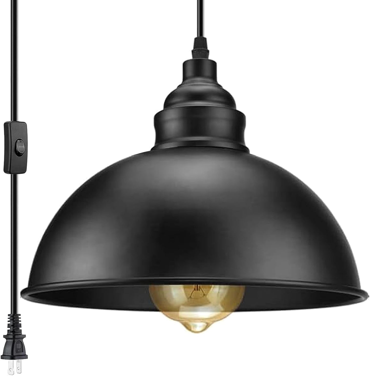 Plug in Pendant Light, 15FT Hanging Lights with Plug in Cord, On/Off Switch, Industrial Pendant Light with Plug in Cord, Metal Hanging Lamps for Living Room, Kitchen, Dining Room-Large Black