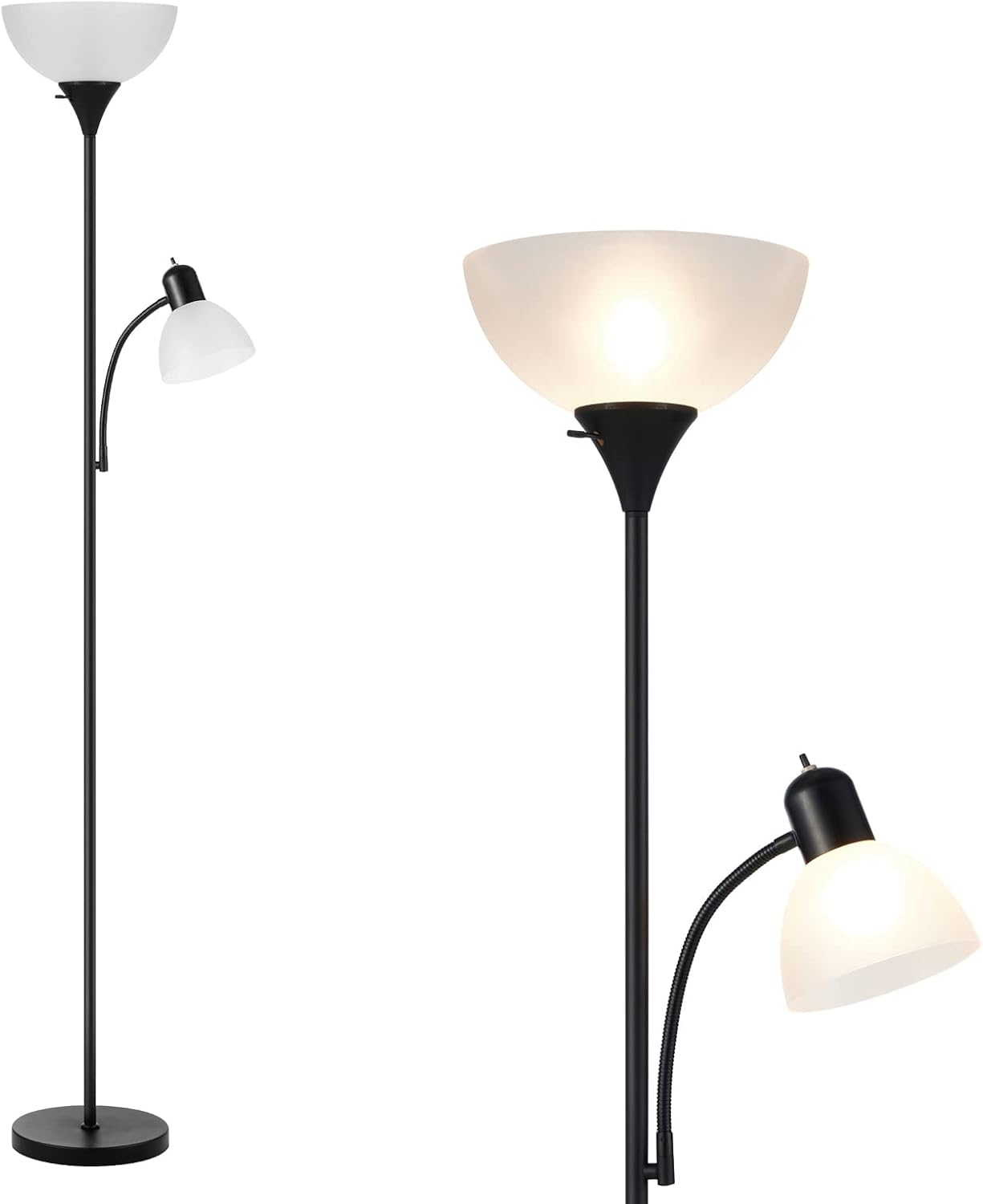 HonoDing Adjustable Black Floor Lamp with Reading Light Susan Modern Standing Lamp for Living Room/Office Lamps 72" Tall - 150-watt with Side Reading Light Corner Lamps (Black)