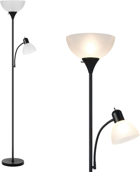 HonoDing Adjustable Black Floor Lamp with Reading Light Susan Modern Standing Lamp for Living Room/Office Lamps 72" Tall - 150-watt with Side Reading Light Corner Lamps (Black)