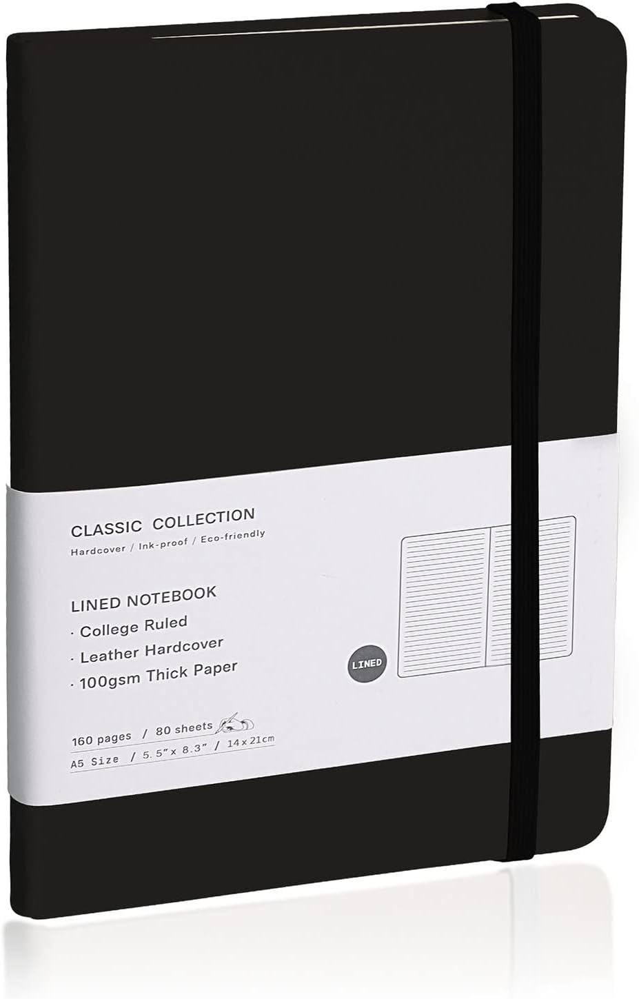 Lined Journal Notebook – Hardcover Notebook for Men & Women – Journals for Writing, Work, School, Home & Daily Notes, 160 Pages – Medium A5, 5.7"x8", 100 gsm Thick Paper (Black)