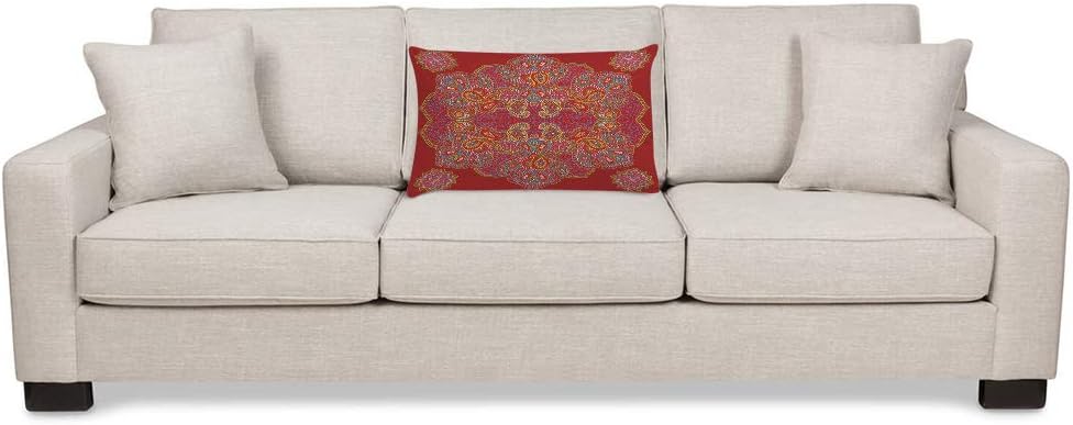 EKOBLA Throw Pillow Cover Red Paisley Floral Mandala Retro Ethnic Series Medallion Bohemian Boho Style Decor Lumbar Pillow Case Cushion for Sofa Couch Bed Standard Queen Size 20x30 Inch