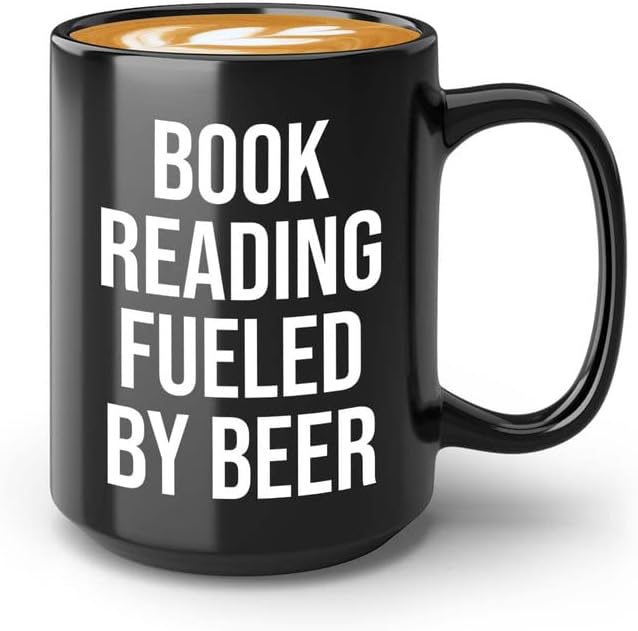 Hobby Beer Lover Coffee Mug 15oz Black - book reading fueled by beer - Mountain Biking, Bike Riding, Bicycling Lover, Cycling Bike Enthusiast, Road Bike
