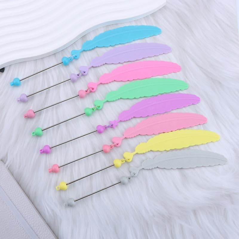 15 Packs Beadable Bookmarks with Bar Bulk Feather DIY Blank Bookmark for Beads Jewelry Pendants Charms Beading Book Make Marks Craft Colorful