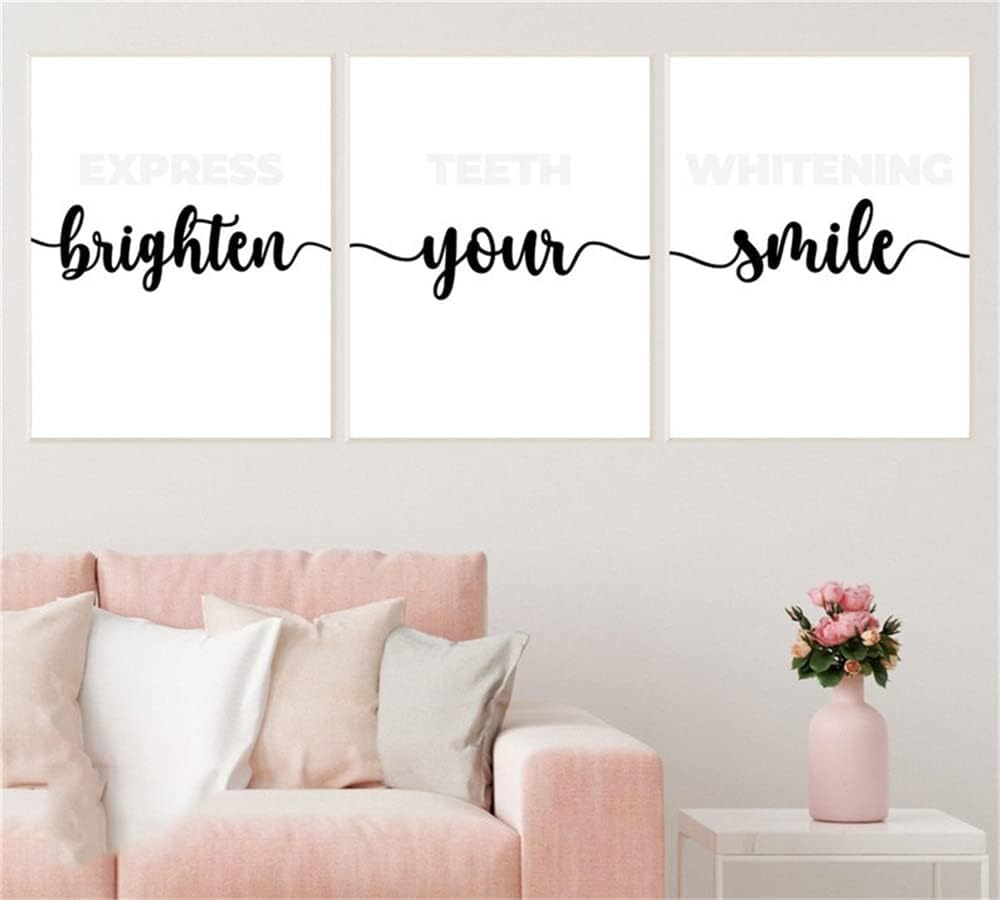 Wall Art Canvas 3 Piece Teeth Whitening Poster Prints Dental Quotes Painting Modular Pictures Artwork for Modern Dental Office Decoration No Frame