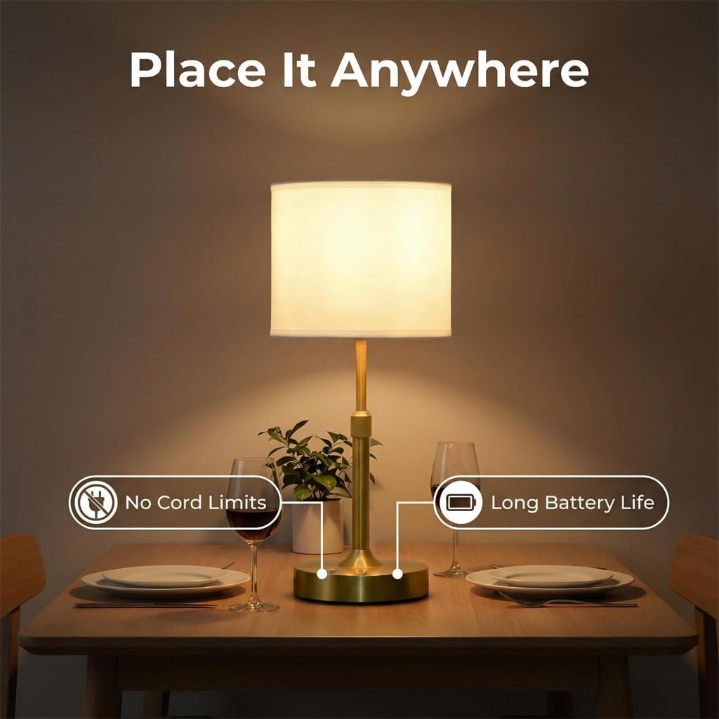 Height Adjustable Telescopic Portable Cordless Table Lamp, 5200mAh Rechargeable Battery, Dimmable Touch Control Metal Desk Lamp, Wireless Bedside Night Light for Restaurant/Bedroom/Bar/Coffee