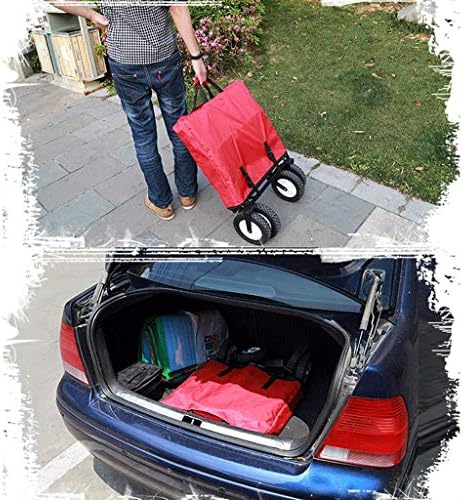 Portable Folding Garden Trolley Cart Heavy Duty Wagon Multi-Function Sping Cart for Outdoor Camping Beach Pull Truck with 4 Wheels Load：150Kg (Red)