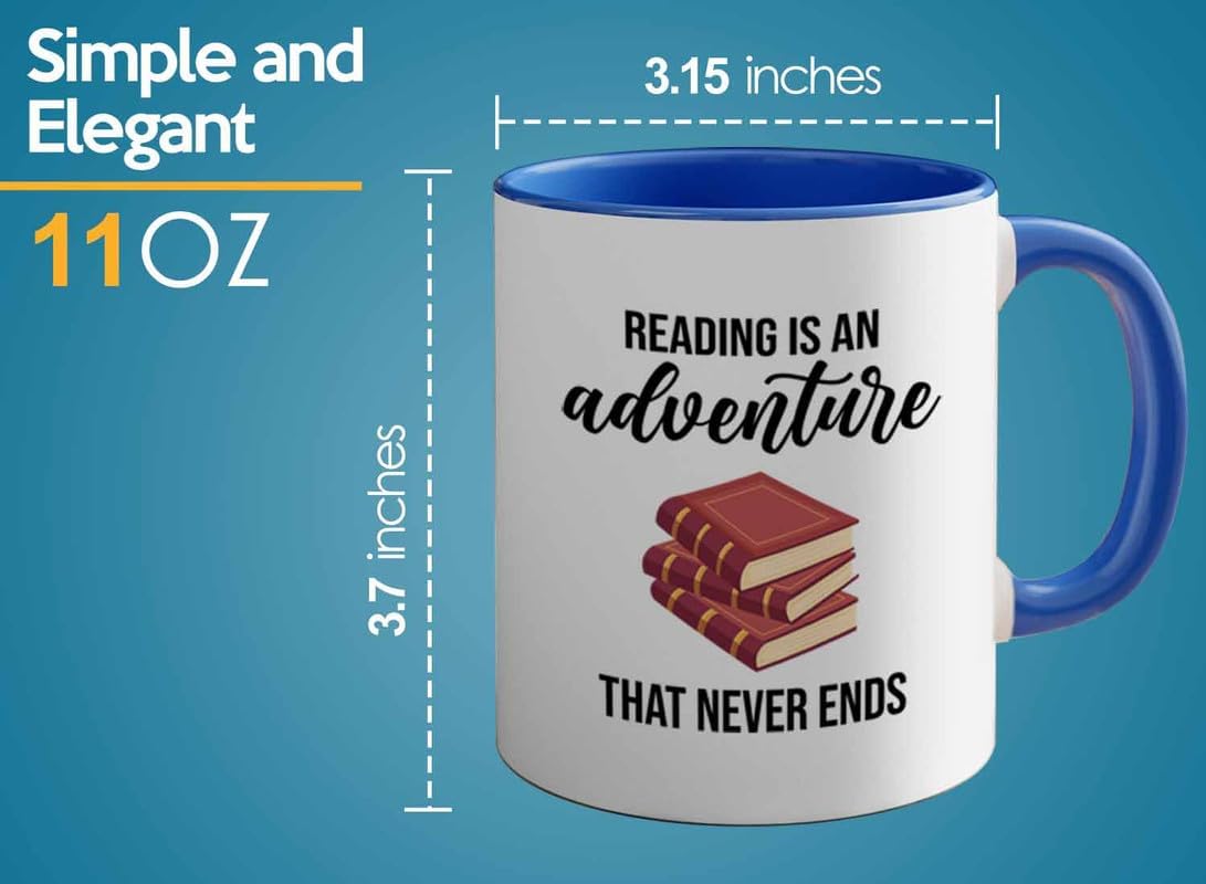 Bookish 2Tone Mug 11oz Blue -Reading is an adventure - Novel enthusiast Book Club Librarian Book Lover Writer Reader Bibliophile