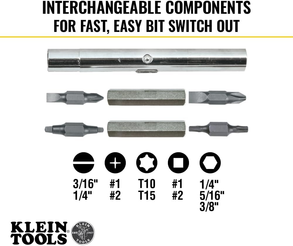 Klein Tools 32500 11-in-1 Screwdriver/Nut Driver Set, 8 Bits (Phillips, Slotted, Torx, Square), 3 Nut Driver Sizes, Cushion Grip Handle