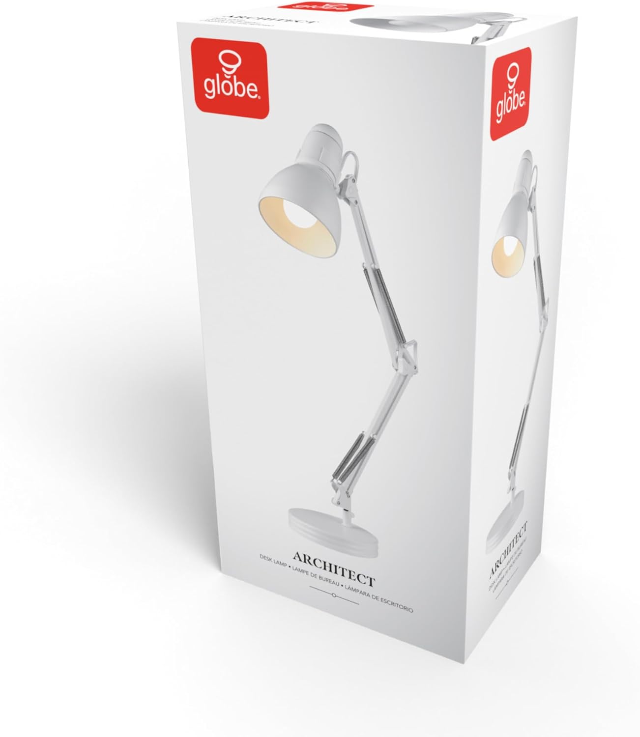 Globe Electric 52024 71.1cm(28인치) 스윙 암 건축가 책상 램프, 매트 화이트, 그늘의 회전 스위치, 부분적으로 조절 가능한 암, 침실 또는 사무실을 위한 현대적인 조명, 유행을 타지 않는 실내 조명