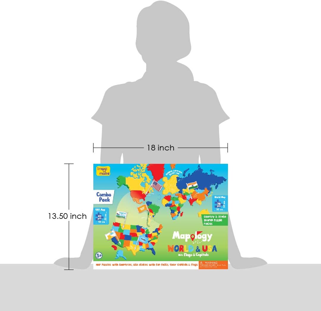 Imagimake Mapology USA & World Map Puzzle with Flags, Capitals, Stickers | Educational Toys for Ages 5-7 | Jigsaw Puzzles for Kids Ages 8-10 | Geography Toys | Easter Gifts for 6 Year Old Girl & Boy
