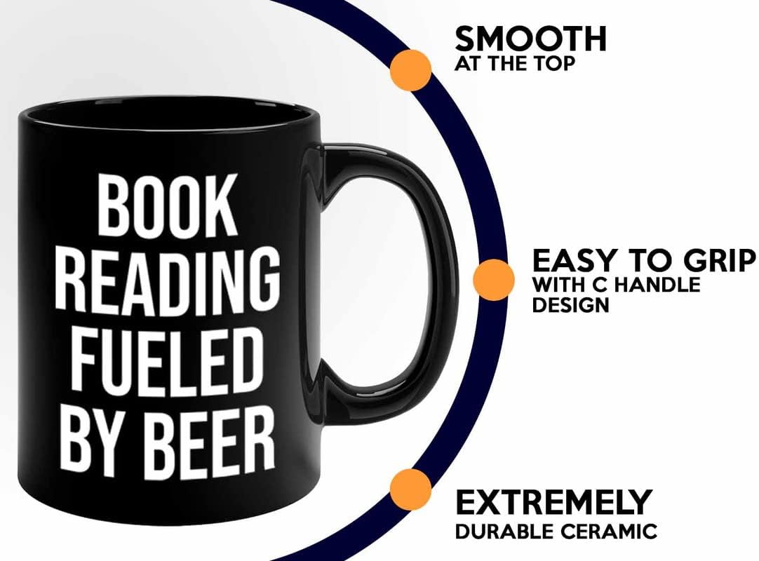 Hobby Beer Lover Coffee Mug 11oz Black - book reading fueled by beer - Mountain Biking, Bike Riding, Bicycling Lover, Cycling Bike Enthusiast, Road Bike