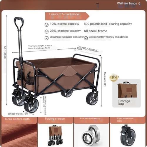 Portable Camping Cart,Outdoor Beach Camping Trolley Cart with Foldable Table Hand Pulled Design Portable Sports Stall Cart for Outdoor Activities