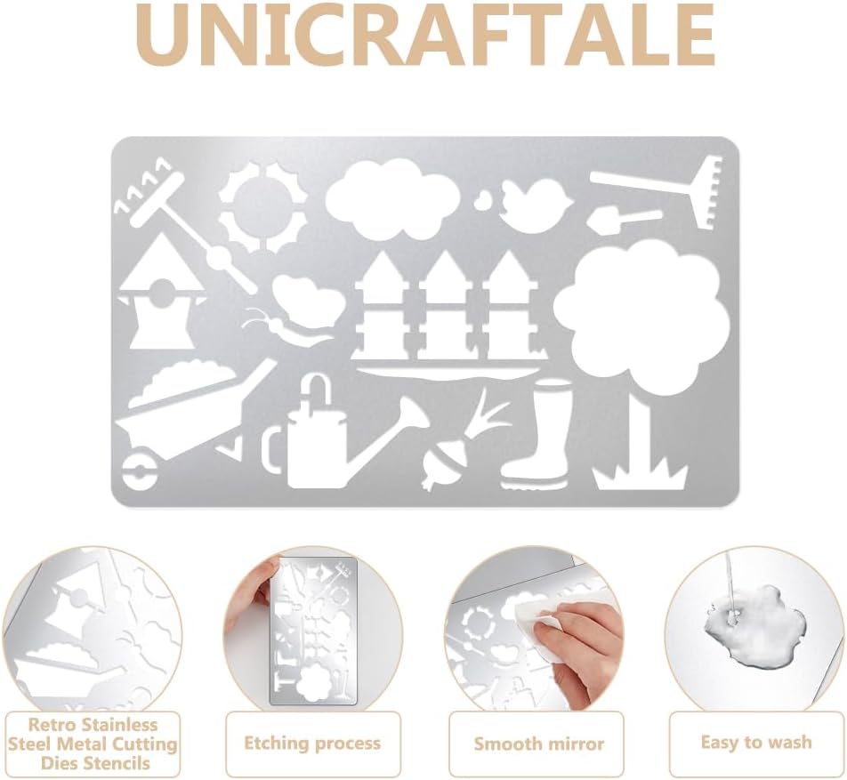 UNICRAFTALE Retro Metal Stencils for Wood Burning Stainless Steel Reusable Template Garden Stencils for Engraving Painting Embossing Journaling Bookmark DIY