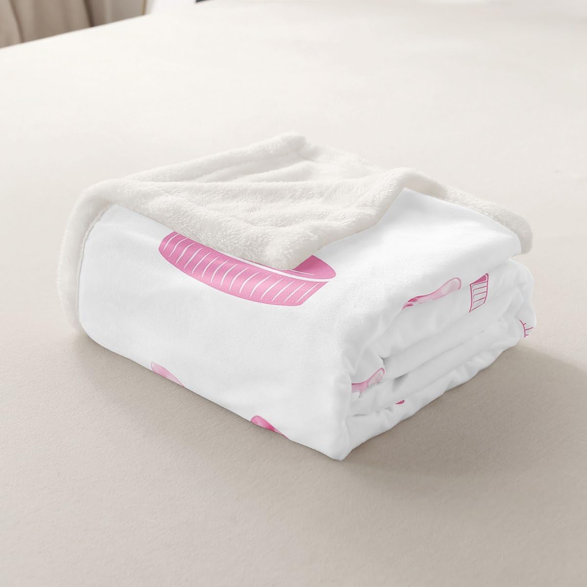 Castle Fairy Pink Ice Hockey Flannel Blanket,Kawaii Sport Girls Throw Blanket,Dreamy Prncess Bowknot Fleece Blankets,Sport Bow Themed Fuzzy Blanket for Bed Sofa Couch,50"x60"