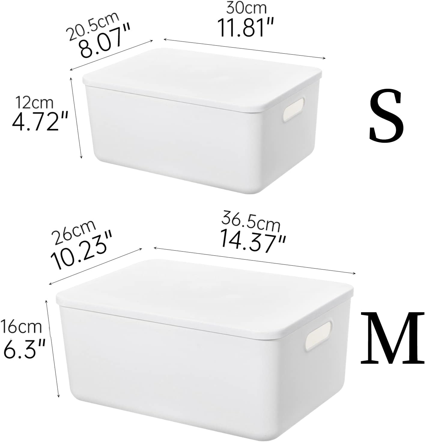 Plastic Storage Baskets Bins Boxes With Lids,Organizing Container White Storage Organizer Bins For Shelves Drawers Desktop Playroom Classroom Office,6-Pack(4M+2S)