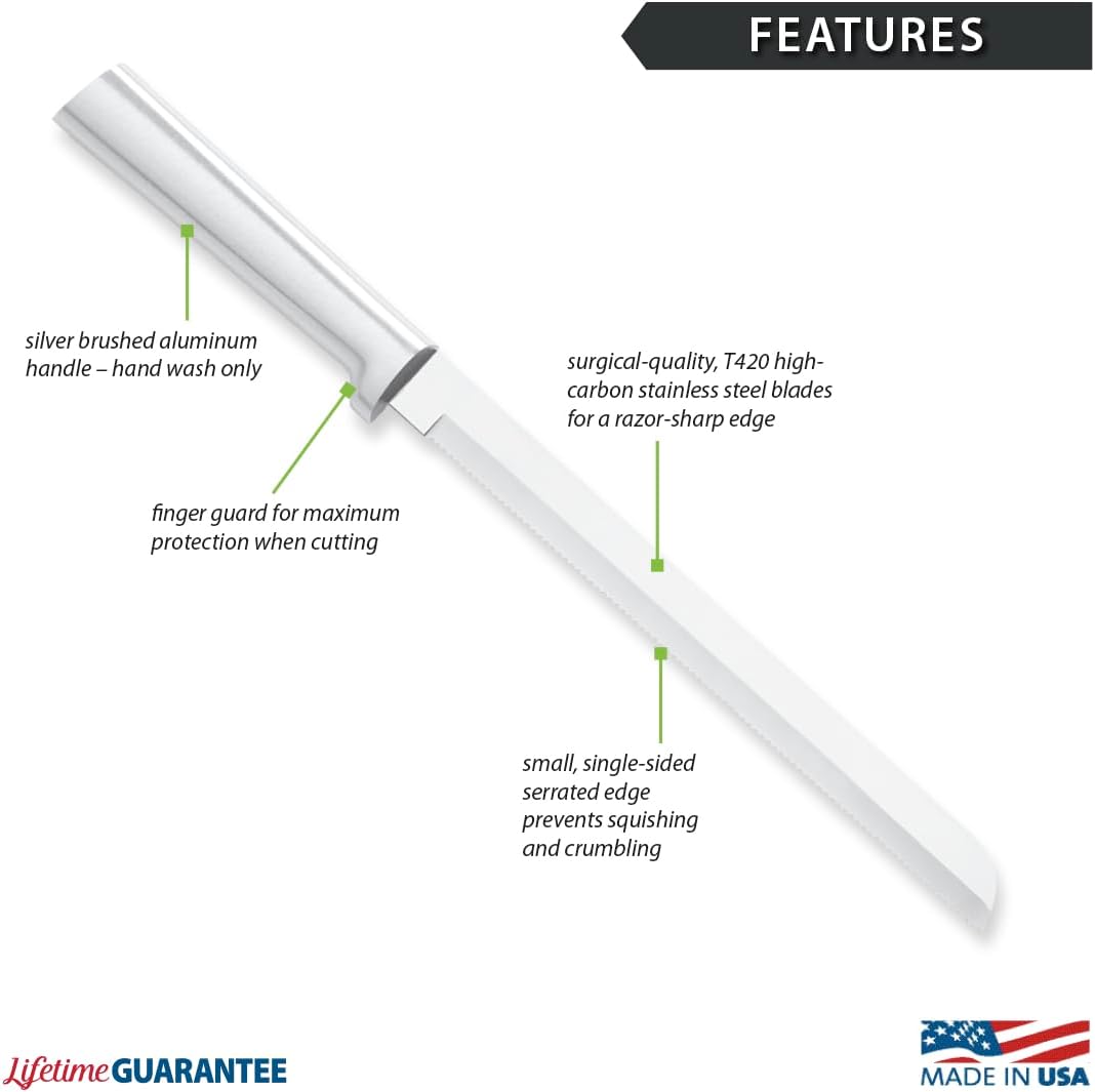 Rada Cutlery 8" Bread Knife (R143), Stainless Steel Serrated Blade, Siver Handle