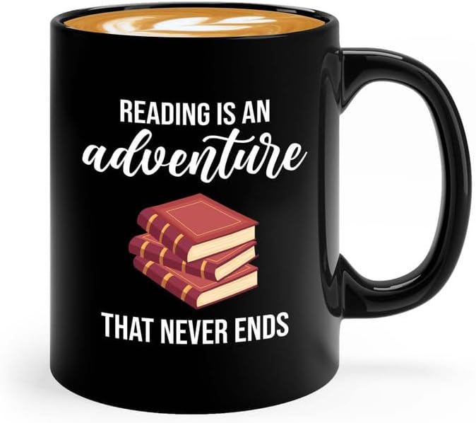 Bookish Coffee Mug 11oz Black -Reading is an adventure - Novel enthusiast Book Club Librarian Book Lover Writer Reader Bibliophile