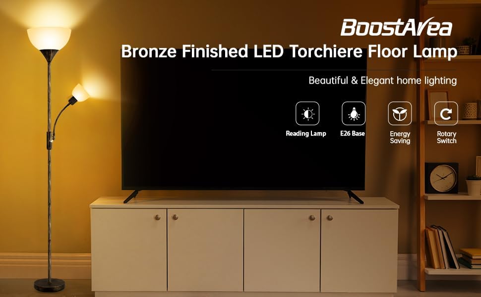 BoostArea Floor Lamps for Living Room, Standing Lamp, 71" Torchiere Floor Lamp with Reading Lamp, 3 Way Switch, Corner Floor Lamps for Living Room/Bedroom, Rustic Bronze Floor Lamp(E26 Base, No Bulb)
