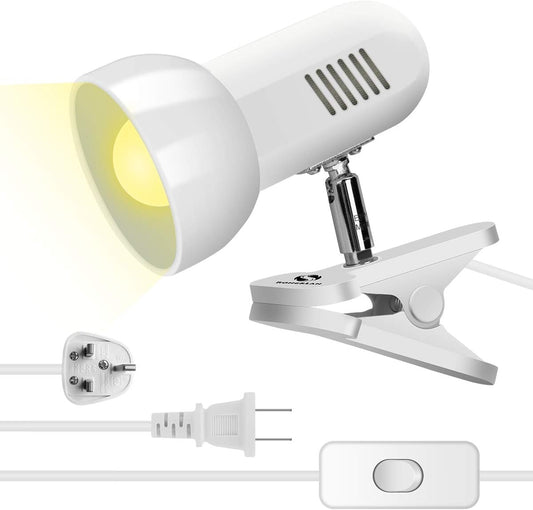 Sun-Rising Rong&LAN Clip lamp,360° Rotation Clip on Lamp Portable Book Reading Light,Clamp on Desk/Table/Bunk Bed/Cupboard Home Lighting, (Desk lamp,Two Colors for Your Choice) White1