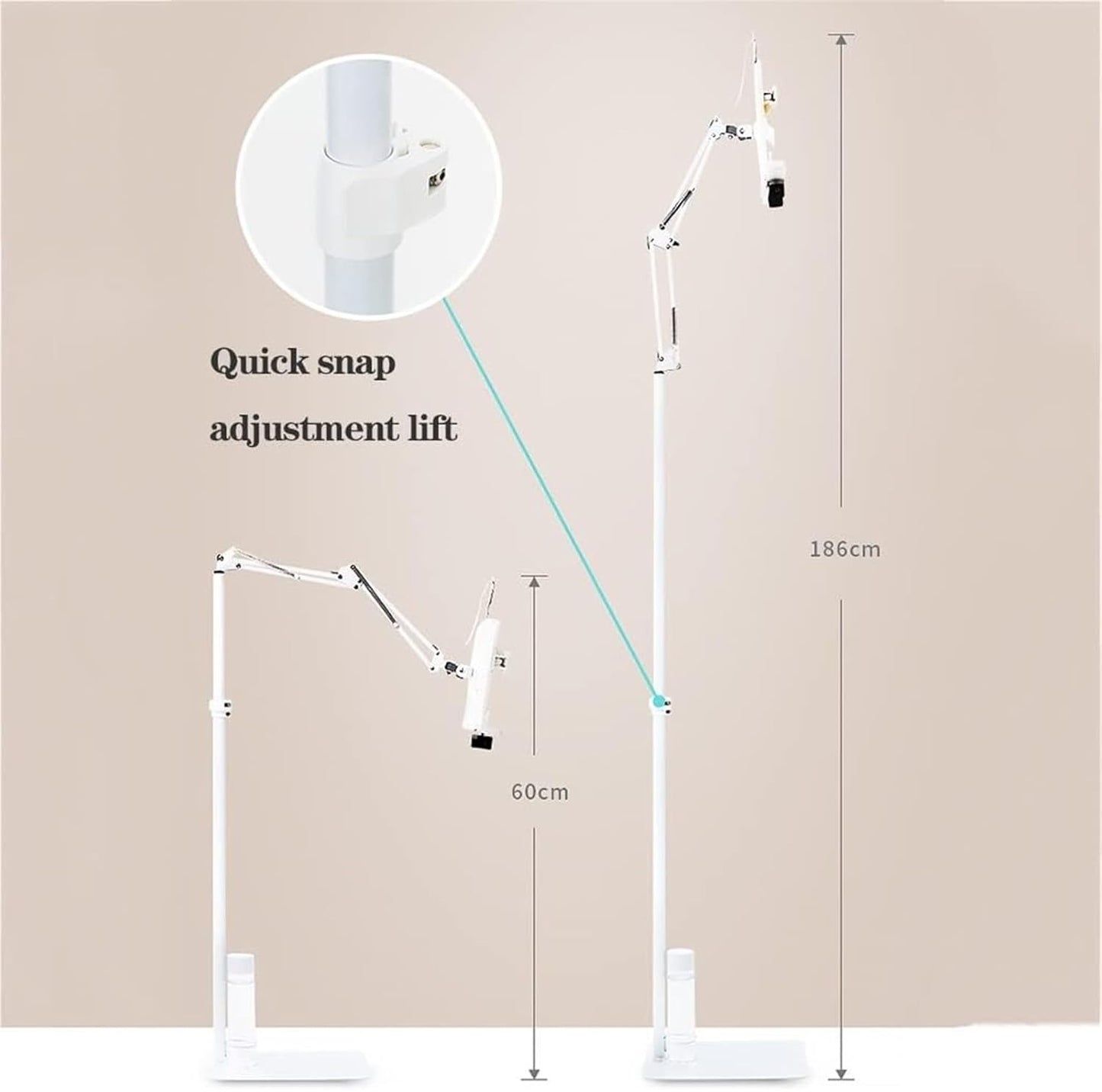 Floor Reading Stand Book Holder Adjustable Height Adjustable Cook Book Stand Floor Bracket Long Arm Table Bed Sheet Music Stand Multi Angle Rotation Floor Holder (Size : No lamp) (with lamp) ( )