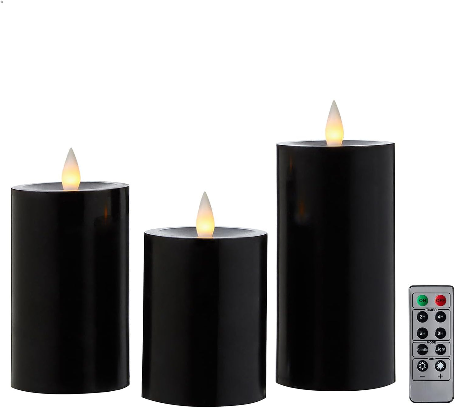 Flameless Pillar Candles Flickering with Remote Timer, Battery Operated LED Candles Up to 400 Hours, 3D Moving Flame Real Wax Candles. (Black)