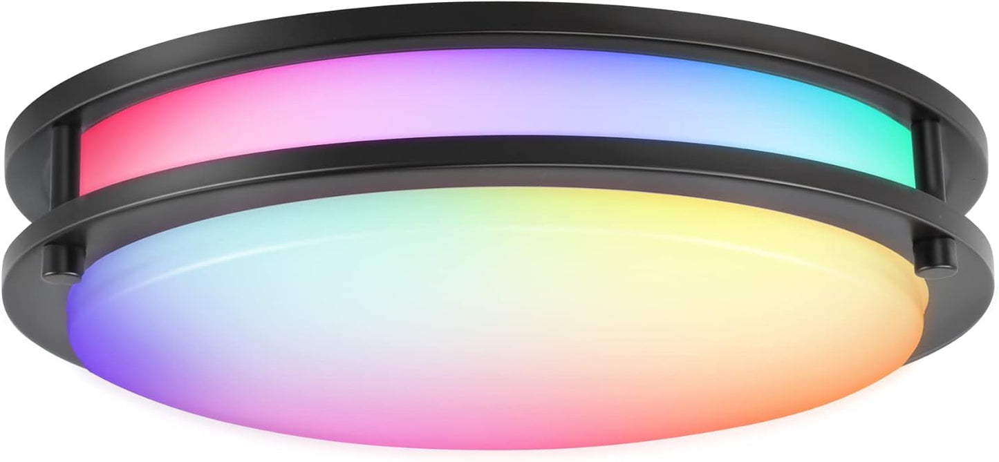 CLOUDY BAY 12 Inch LED Smart Flush Mount Ceiling Light,20W 2700K-6500K,4W RGB Color Compatible with Alexa and Google Home Assistant,Oil Rubbed Bronze