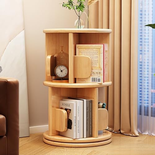 360° Rotating Bookshelf Tower with Bookends - Space-Saving Wooden Revolving Bookcase for Small Rooms, Round Display Storage Rack for Bedroom or Living Room.