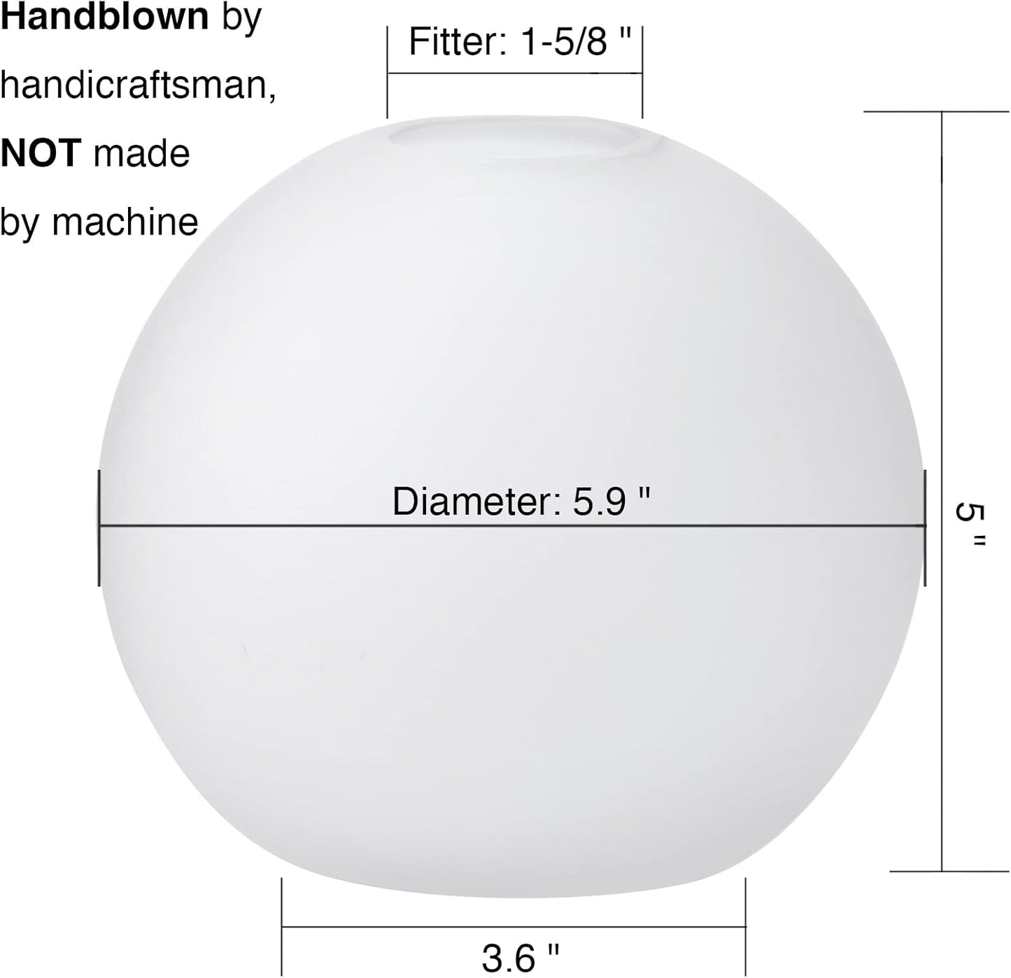 3 Pack Clear Frosted Glass Globes for Light Fixtures Replacement, 5.9" Diameter, Soften Color Round Glass Globe Lampshade Cover for Pendant Light Wall Sconce Chandelier, 1-5/8 Inch Fitter