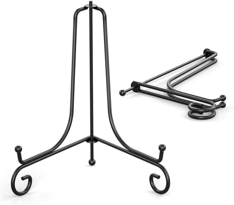 luzen 3Pcs 4 Inch 6 Inch 8 Inch 3 Sizes Iron Metal Display Stand Foldable Bracket Minimalist Easel Plate Holder Display Stand for Pictures, Photo Frames, Decorative Plate, Dish, Artworks, Black