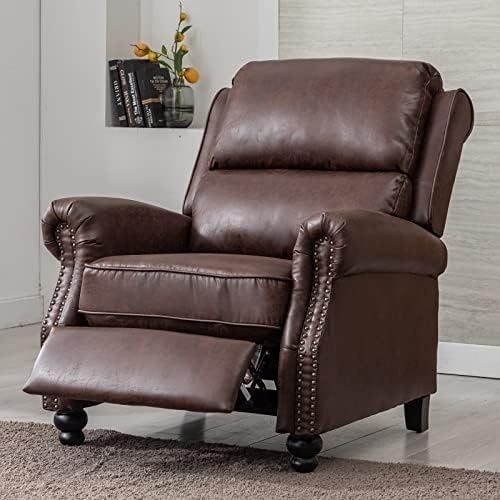 Faux Leather Armchair Recliner Chairs with Rivet Decoration Thickly and Deeply Backrest Comfortable Single Sofa Chair for Living Room Bedroom Meeting(Brown)