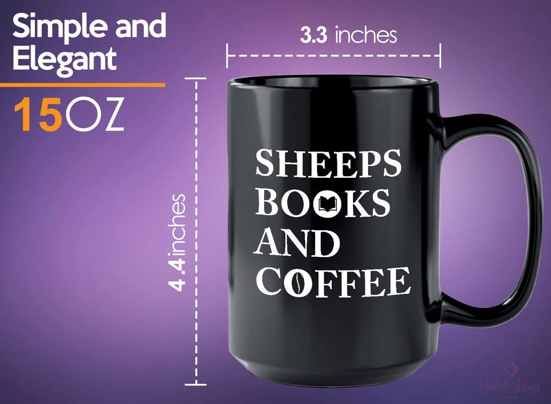 Book Lovers Coffee Mug 15oz Black - Sheep Books And Coffee - Animal Lovers Caffeine Addict Booked Teacher Author Farmer Goat Herbivorous Pet