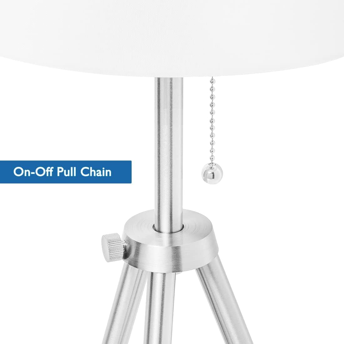 O’Bright Tripod Floor Lamp, Adjustable in Height, 100% Metal Body with Linen Drum Shade, E26 Socket, Bedside Lamp, Standing Light for Living Room, Bedroom, Office, Brushed Nickel