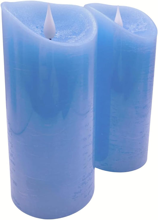 Adoria Blue Flameless Candles Large Set of 2- Real Wax Pillar Candles with Realistic 3D Flame-Ocean Scented-Dia 3.15x 7 Inch,Remote/Timer/Brightness Control,Well for Home Decor. Party, Camping