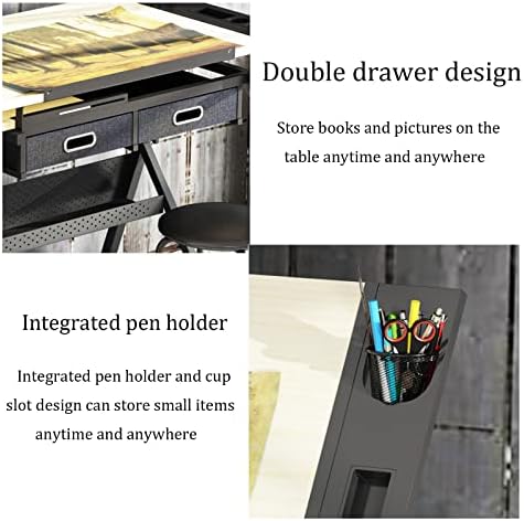 Drawing Tilting Tablet,Professional Drafting Desk, Wooden Drawing Table Adjustable Height Drafting Desk Drawing Table Tiltable Tabletop